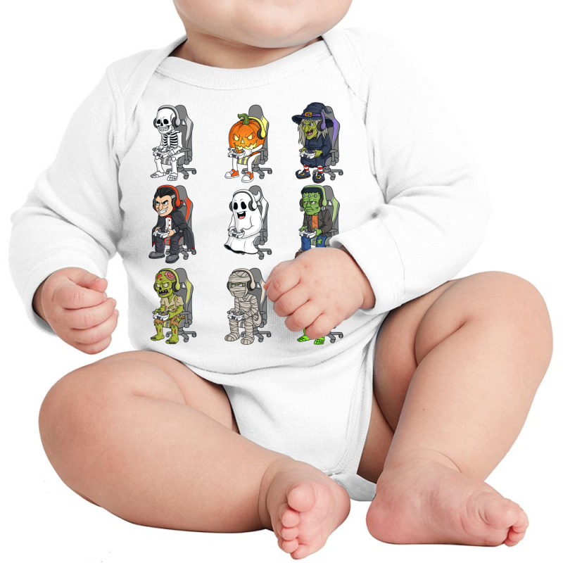 Gaming Halloween Skeleton Vampire Gamer Zombie Boys Kids Long Sleeve T Long Sleeve Baby Bodysuit by cm-arts | Artistshot