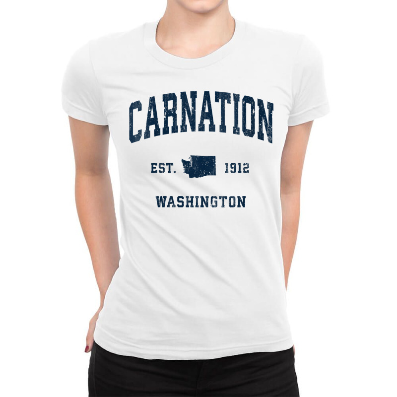 Womens Carnation Washington Wa Vintage Athletic Navy Sports Design V N Ladies Fitted T-Shirt by cm-arts | Artistshot