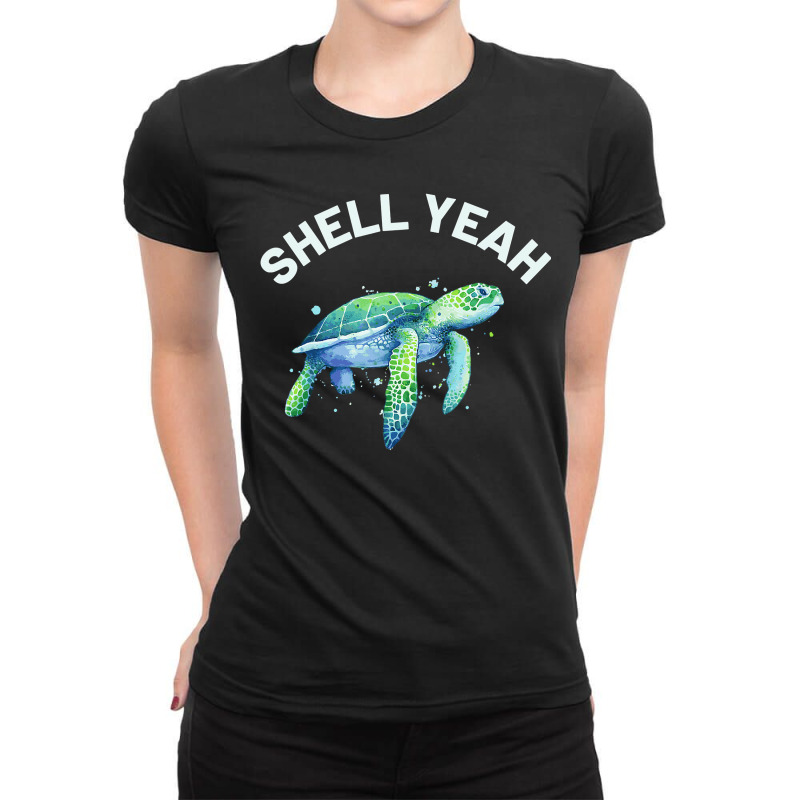 Shell Yeah  Cute Tortoise & Sea Turtle Lover Ladies Fitted T-Shirt by cm-arts | Artistshot