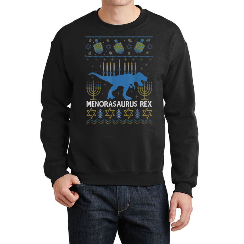 Menorasaurus Rex Funny Dinosaur Hanukkah Jewish Christmas Crewneck Sweatshirt | Artistshot