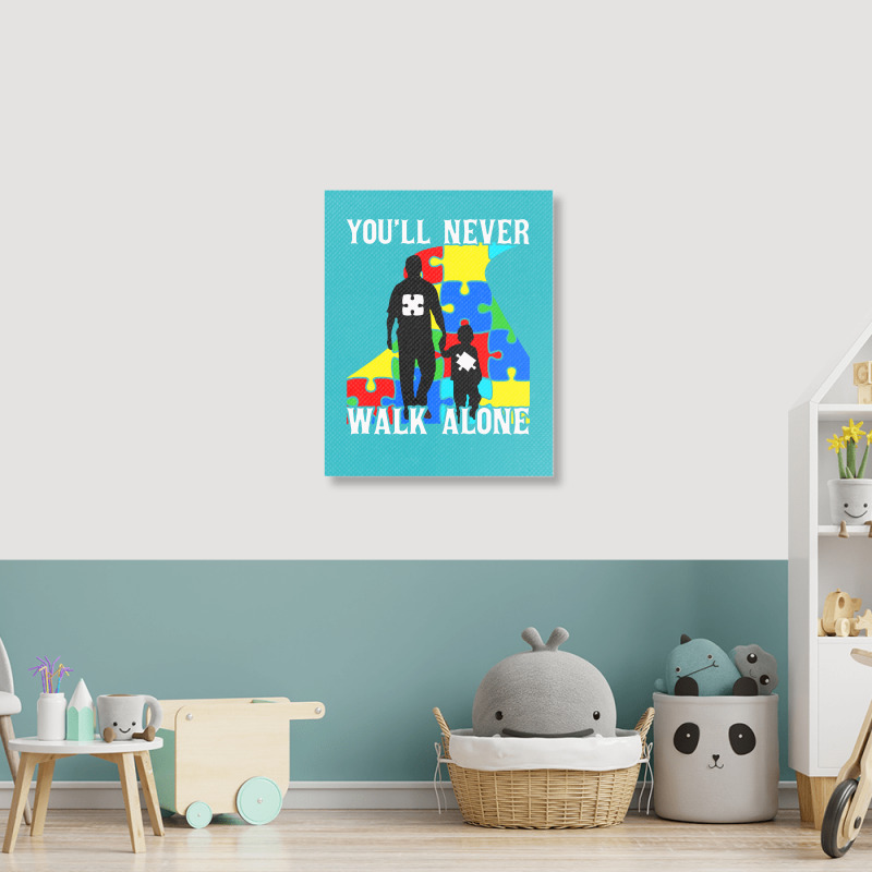 Never Walk Alone   Father And Son Portrait Canvas Print | Artistshot