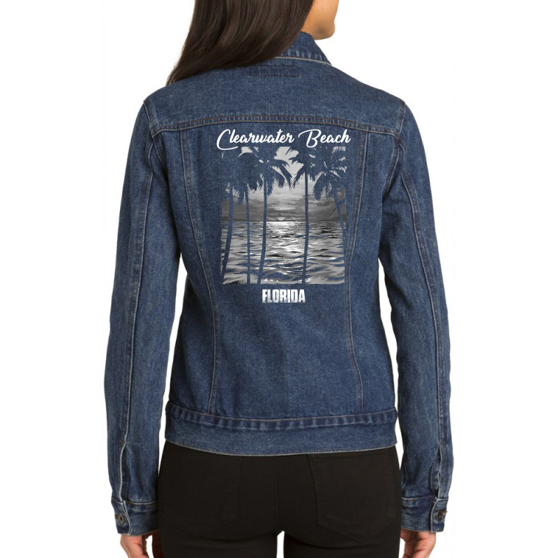 Clearwater Beach Souvenir   Florida Reminder T Shirt Ladies Denim Jacket by cm-arts | Artistshot