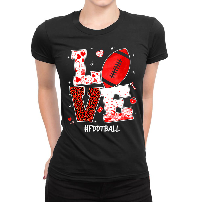 American Football Funny Valentines Day Hearts Football Lover Sports Pl Ladies Fitted T-Shirt by coolquirrell | Artistshot