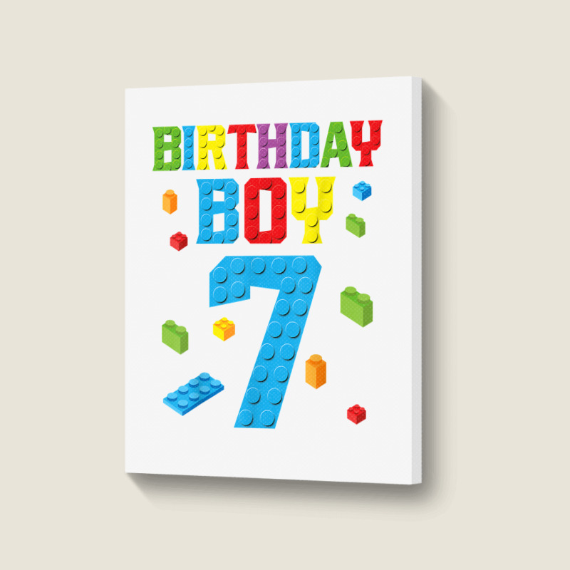 Master Builder 7th Birthday Boy 7 Seven Year Building Bricks T Shirt Portrait Canvas Print | Artistshot