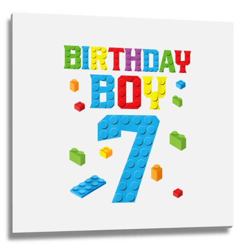 Master Builder 7th Birthday Boy 7 Seven Year Building Bricks T Shirt Metal Print Square | Artistshot