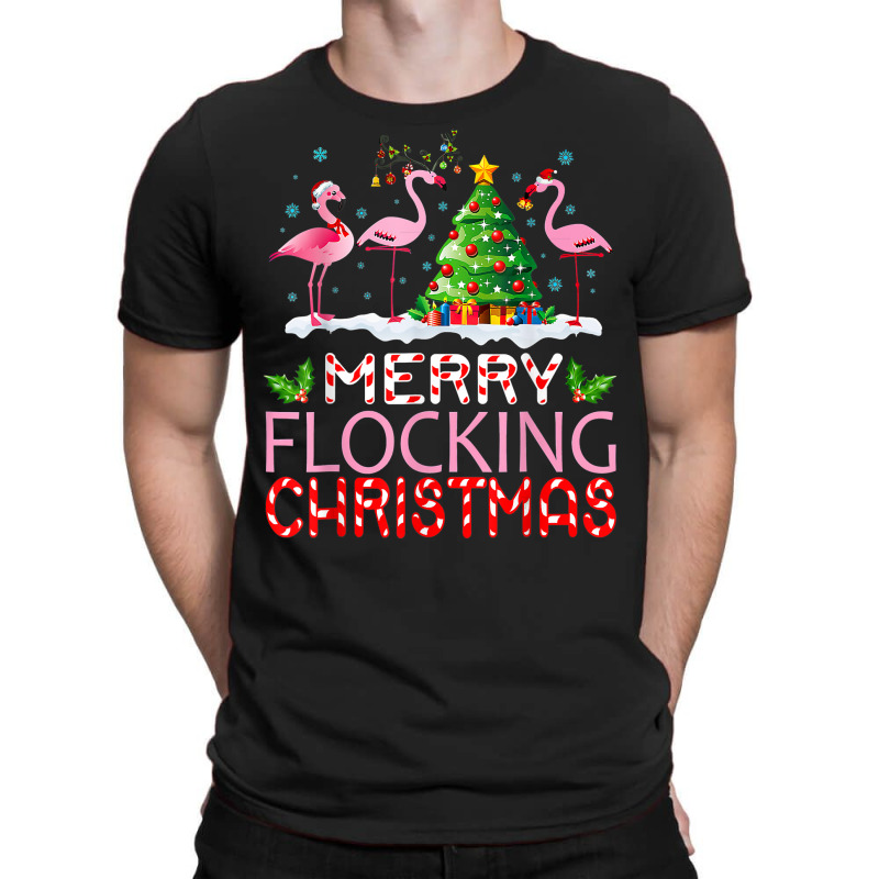 Flamingo Santa Hats Dancing On Snow Merry Flocking Christmas T Shirt T-shirt | Artistshot