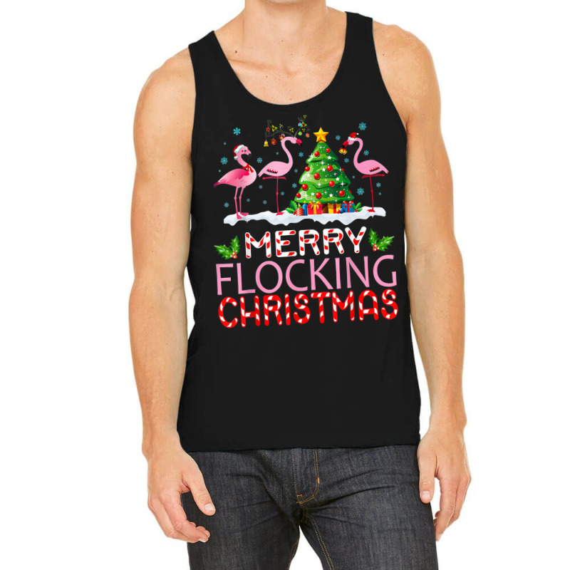 Flamingo Santa Hats Dancing On Snow Merry Flocking Christmas T Shirt Tank Top | Artistshot