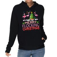 Flamingo Santa Hats Dancing On Snow Merry Flocking Christmas T Shirt Lightweight Hoodie | Artistshot