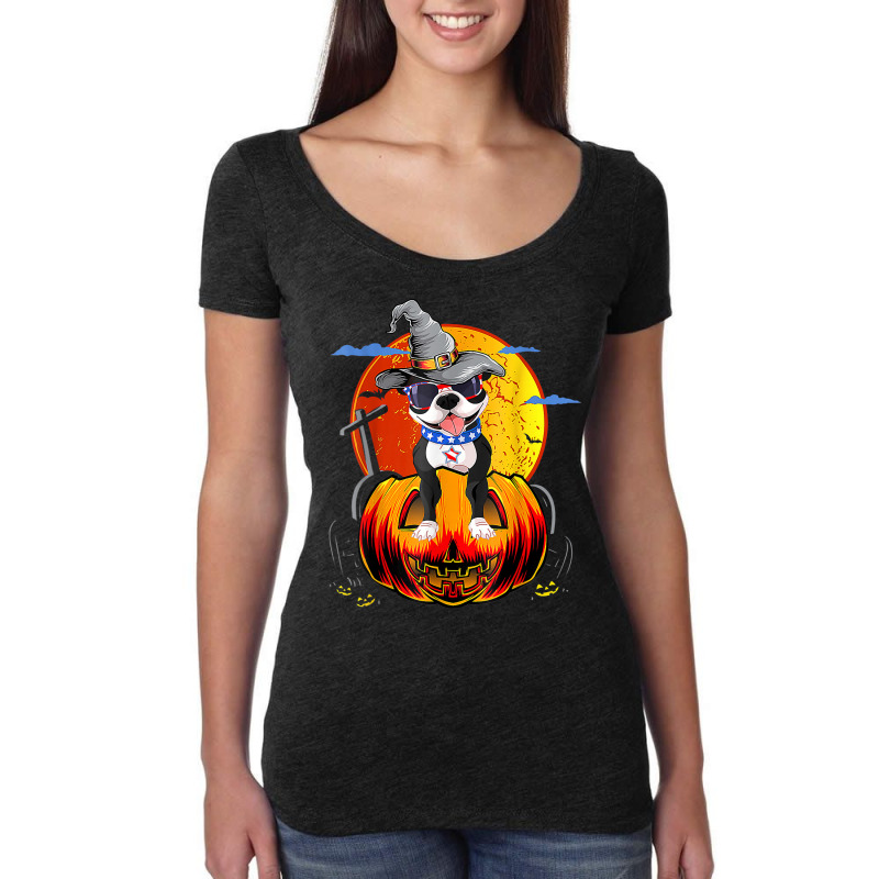 Boston Terrier Dogs Halloweens Women's Triblend Scoop T-shirt by Clinical | Artistshot