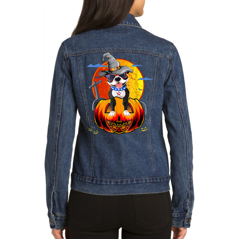 Boston Terrier Dogs Halloweens Ladies Denim Jacket by Clinical | Artistshot