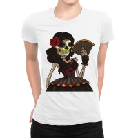 Skeleton Lady Of The Dead   La Calavera Catrina Santa Muerte Long Slee Ladies Fitted T-shirt | Artistshot