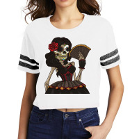 Skeleton Lady Of The Dead   La Calavera Catrina Santa Muerte Long Slee Scorecard Crop Tee | Artistshot