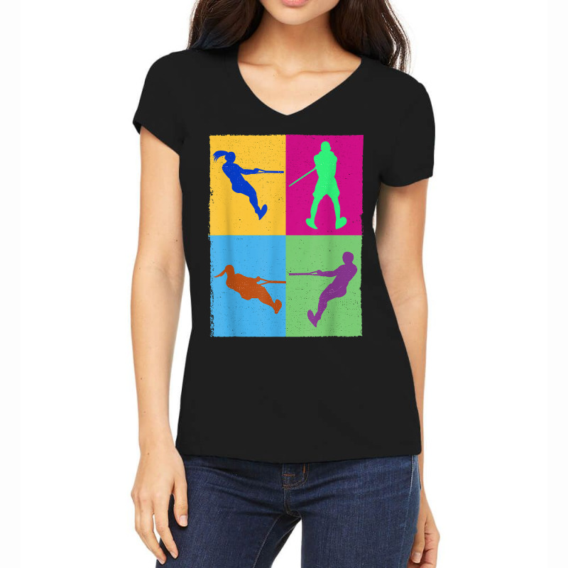 Water Skiing Cute Girl Colerful Women Colerful Waterskiing Women's V-Neck T-Shirt by Color | Artistshot