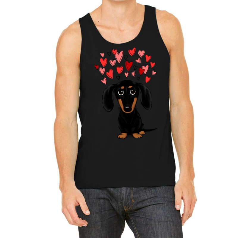 Dachshund Dog Black And Tan Dachshund With Valentine Hearts Cute Carto Tank Top by coolquirrell | Artistshot