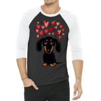 Dachshund Dog Black And Tan Dachshund With Valentine Hearts Cute Carto 3/4 Sleeve Shirt | Artistshot