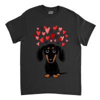 Dachshund Dog Black And Tan Dachshund With Valentine Hearts Cute Carto Classic T-shirt | Artistshot