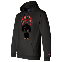 Dachshund Dog Black And Tan Dachshund With Valentine Hearts Cute Carto Champion Hoodie | Artistshot