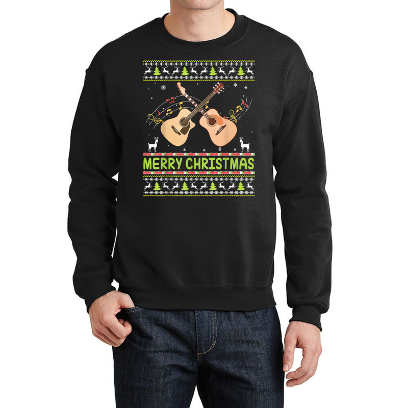 Merry Christmas Acoustic Guitar Ugly Sweater Musician Xmas T Shirt Crewneck Sweatshirt | Artistshot