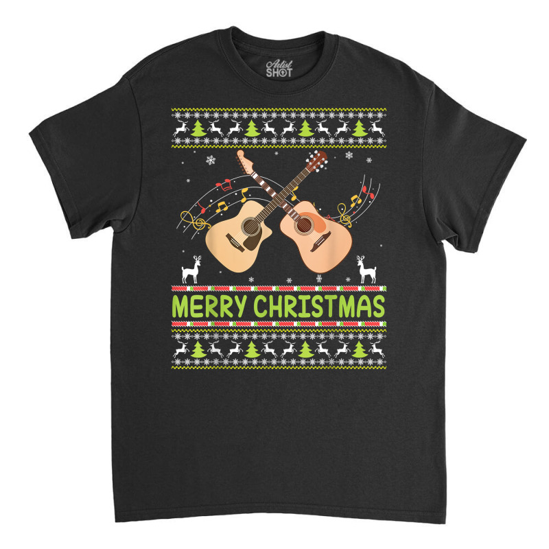 Merry Christmas Acoustic Guitar Ugly Sweater Musician Xmas T Shirt Classic T-shirt | Artistshot