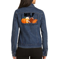 Womens Funny Milf Man I Love Fall Autumn Seasons Lover Fall Vibes T Sh Ladies Denim Jacket | Artistshot