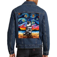 Merle Shetland Sheepdog Sheltie Starry Night By Aja Men Denim Jacket | Artistshot