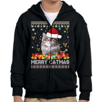 Merry Catmas Siberian Cat Ugly Sweater Christmas Santa Claus Long Slee Youth Zipper Hoodie | Artistshot