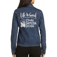 India Food Culture Chai Samosa Desi Humor Funny Ladies Denim Jacket | Artistshot