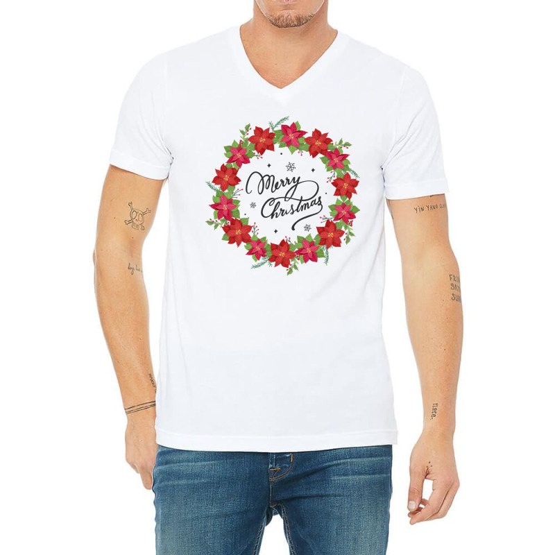 Merry Christmas Poinsettia Garland Plant Flower Decoration Sweatshirt V-neck Tee | Artistshot