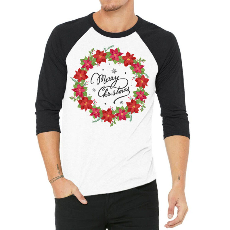 Merry Christmas Poinsettia Garland Plant Flower Decoration Sweatshirt 3/4 Sleeve Shirt | Artistshot