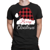 Merry Christmas Red Buffalo Plaid Santa Hat Long Sleeve T Shirt T-shirt | Artistshot