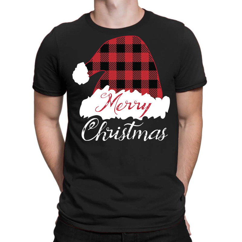 Merry Christmas Red Buffalo Plaid Santa Hat Long Sleeve T Shirt T-shirt | Artistshot