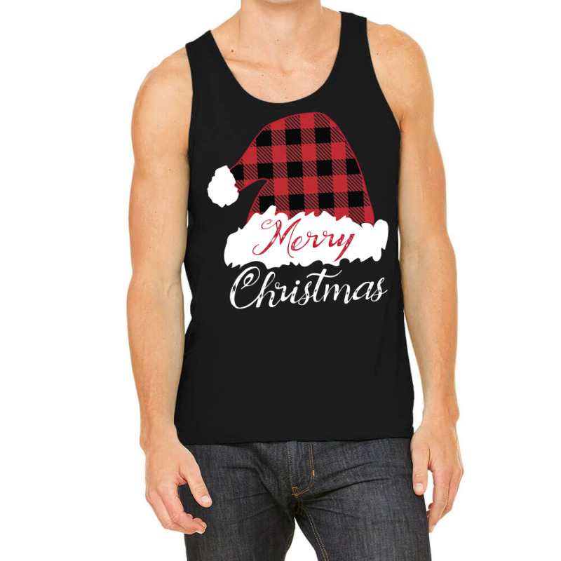 Merry Christmas Red Buffalo Plaid Santa Hat Long Sleeve T Shirt Tank Top | Artistshot