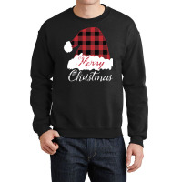 Merry Christmas Red Buffalo Plaid Santa Hat Long Sleeve T Shirt Crewneck Sweatshirt | Artistshot