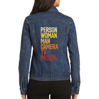 Womens Person Woman Man Camera Tv Prison Haha Funny Anit Trump Ladies Denim Jacket | Artistshot