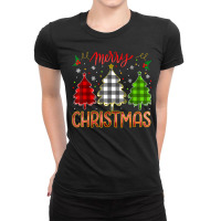 Merry Christmas Buffalo Plaid Tree Lights Pajama Matching T Shirt Ladies Fitted T-shirt | Artistshot