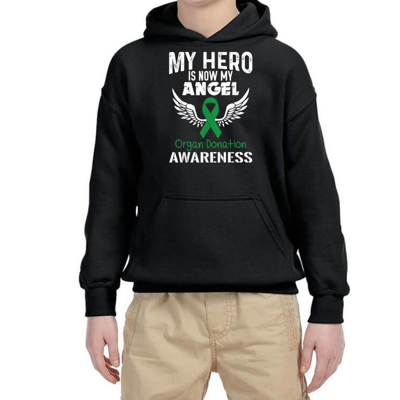 Hero Now Angel  Organ Donation Awareness Supporter Ribbon Youth Hoodie by Outpost | Artistshot