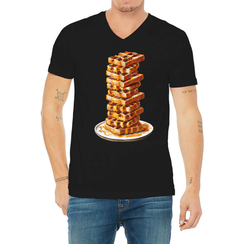 Tall Stack Of Waffles And Syrup V-Neck Tee by Outpost | Artistshot