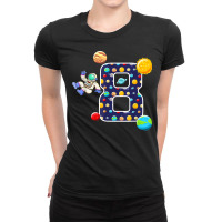 8th Birthday Astronaut Eight Bday Celebration Planet Ladies Fitted T-shirt | Artistshot