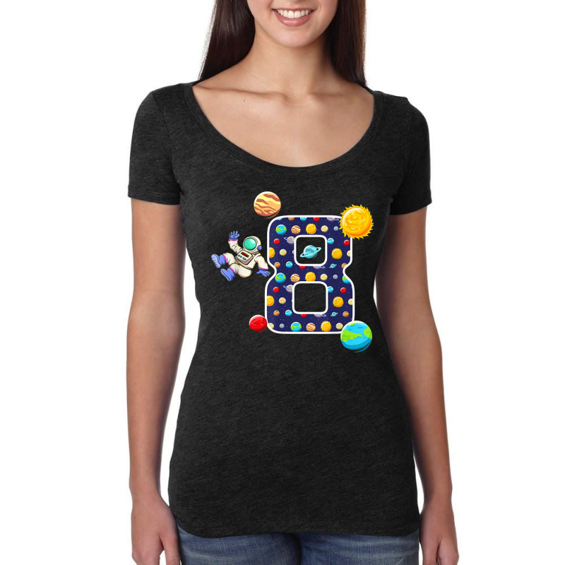 8th Birthday Astronaut Eight Bday Celebration Planet Women's Triblend Scoop T-shirt by Garnet | Artistshot