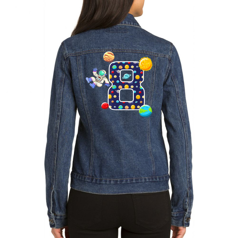 8th Birthday Astronaut Eight Bday Celebration Planet Ladies Denim Jacket by Garnet | Artistshot