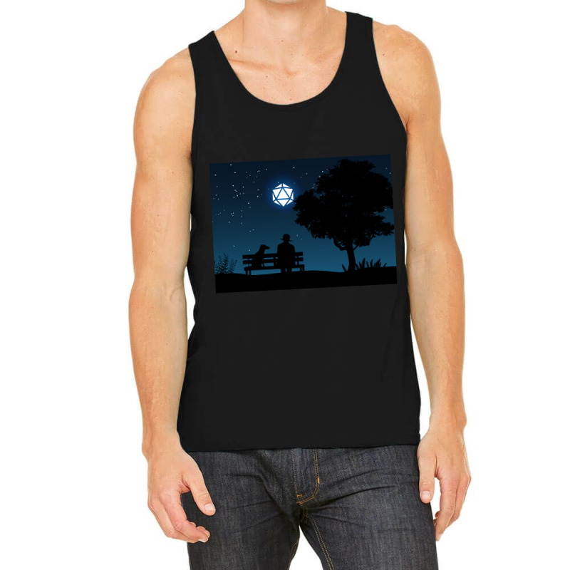 Lonely Man Under The D20 Dice Moon Rpg Night Roleplaying Landscapes Tank Top by Kosdapen517 | Artistshot