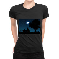 Lonely Man Under The D20 Dice Moon Rpg Night Roleplaying Landscapes Ladies Fitted T-shirt | Artistshot