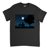 Lonely Man Under The D20 Dice Moon Rpg Night Roleplaying Landscapes Classic T-shirt | Artistshot