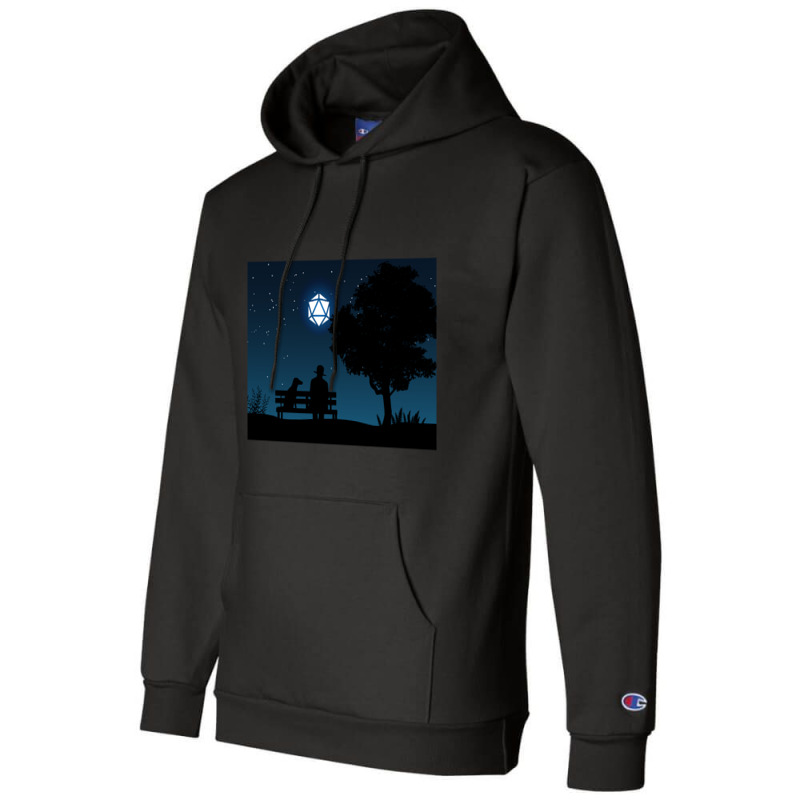 Lonely Man Under The D20 Dice Moon Rpg Night Roleplaying Landscapes Champion Hoodie by Kosdapen517 | Artistshot