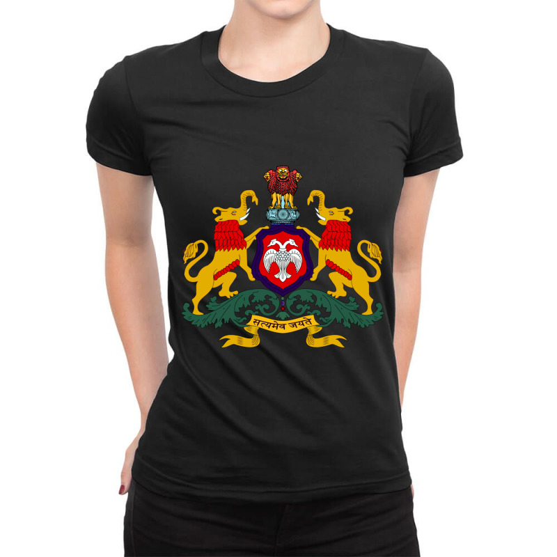 Karnataka Coat Of Arms, India Ladies Fitted T-Shirt by cm-arts | Artistshot