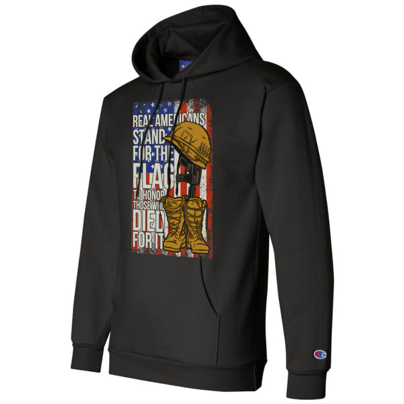 Americans Stand For The Flag To Hornor Those Who Died For It 141 Champion Hoodie by White_Phantom | Artistshot