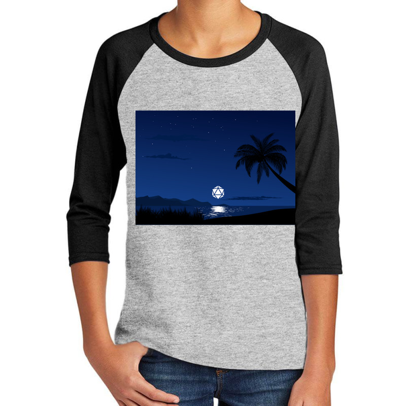 Moon Reflection Ocean D20 Dice Rpg Night Roleplaying Landscapes Youth 3/4 Sleeve | Artistshot