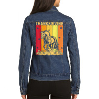 Thanksgiving Retro Horse Matching Family Pajamas Ladies Denim Jacket | Artistshot