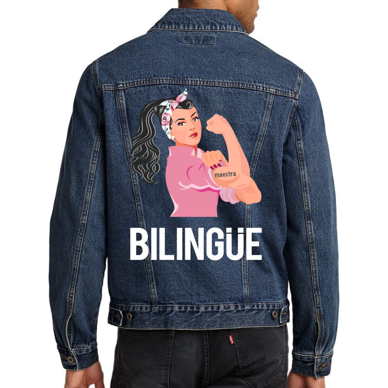 Maestra Bilingue Bilingual Spanish Teacher Long Sleeve T Shirt Men Denim Jacket by cm-arts | Artistshot