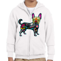 Calavera French Bulldog Frenchie Dia De Muertos Halloween T Shirt Youth Zipper Hoodie | Artistshot